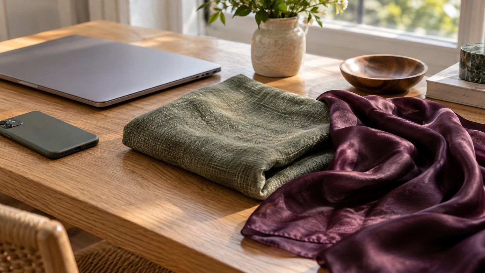 Comparing a clothing palette with fabric in daylight